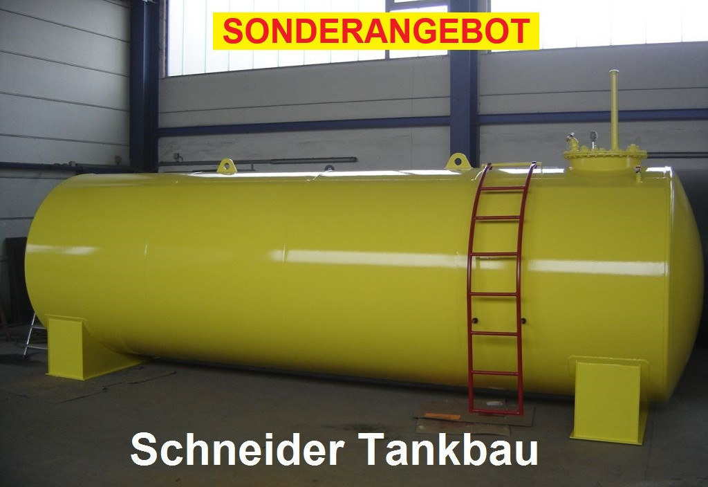 Gelber Heizöltank mit 20.000 Liter Fassungsvermögen und roter Leiter in einer Halle.