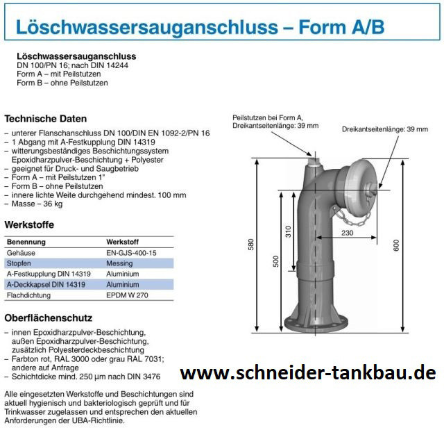 Löschwasser-Sauganschluss Typ B